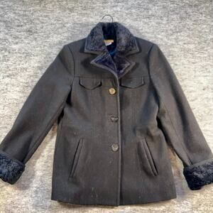 St. John’s Bay Wool Coat Faux Shearling Collar Black Y2K Women’s Small